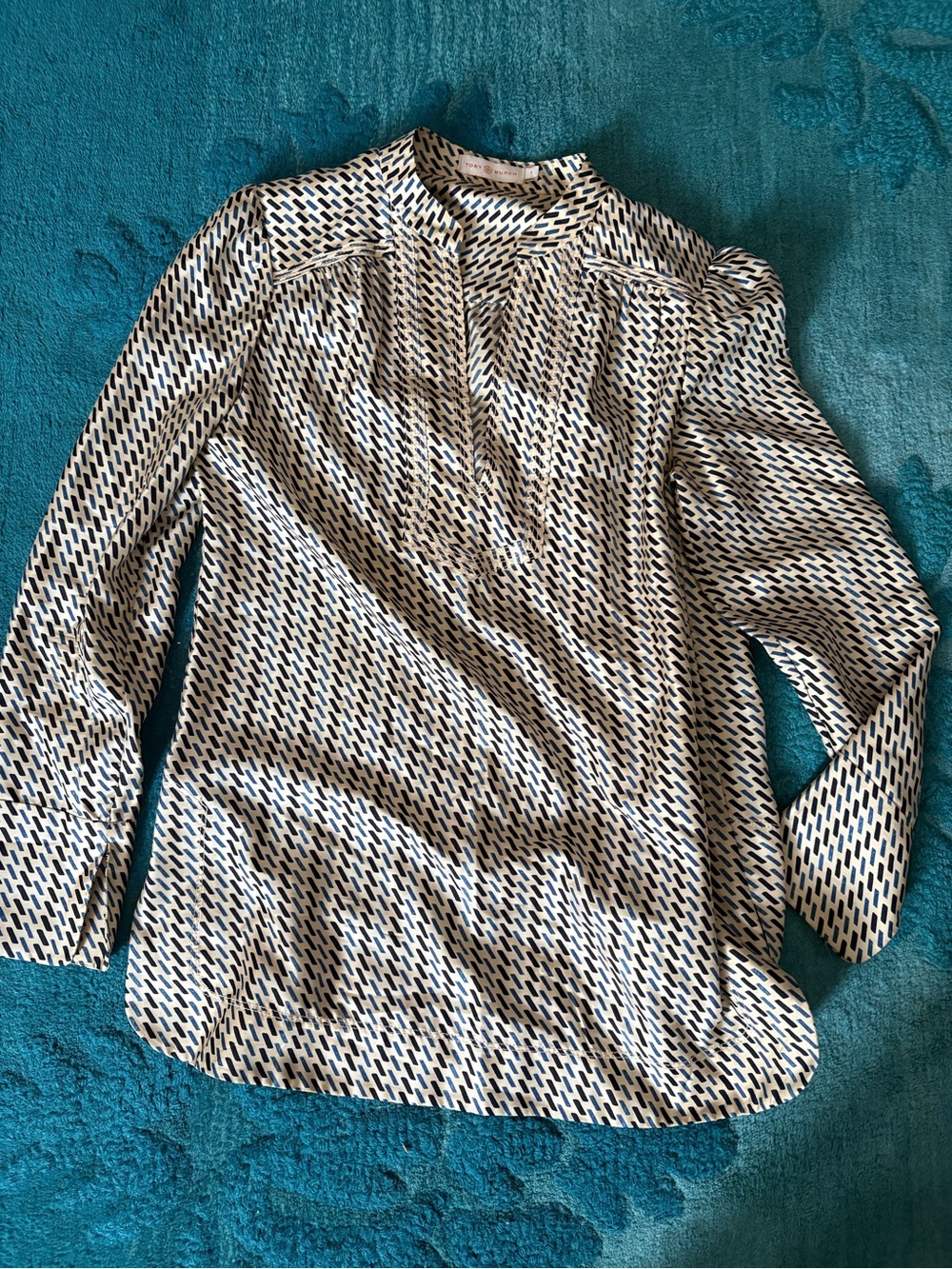 Tory Burch Black and White Geometric Button-Down Shirt